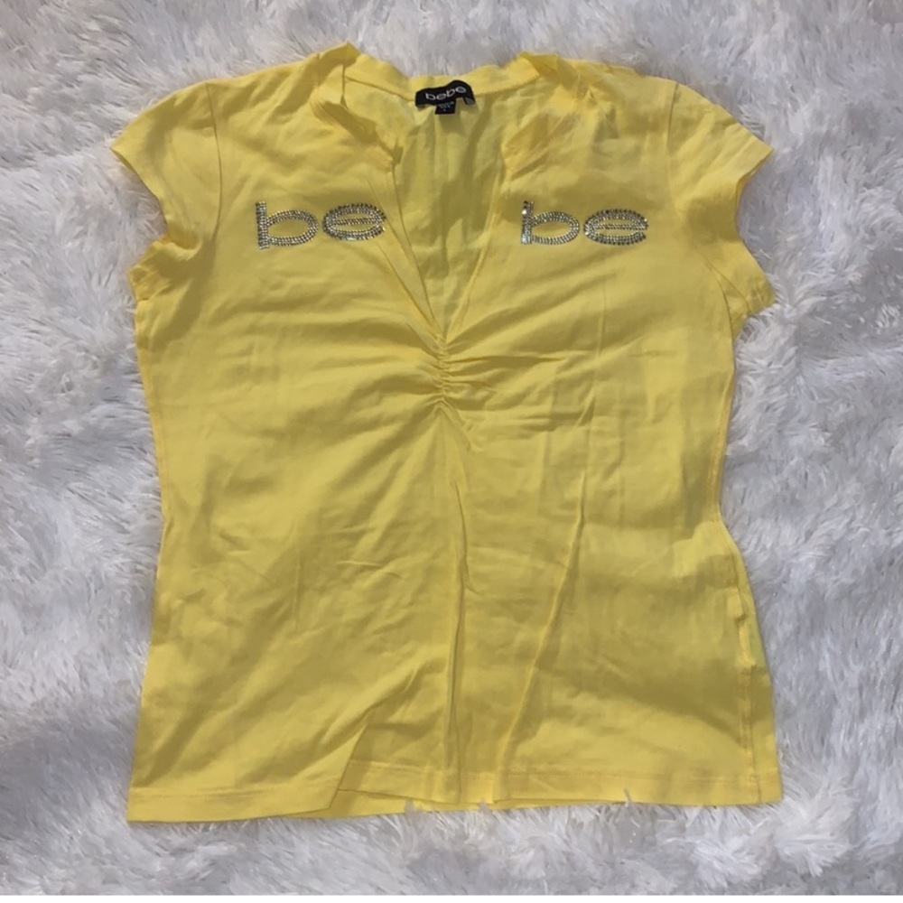 Bebe Yellow Crystal Embellished Tee